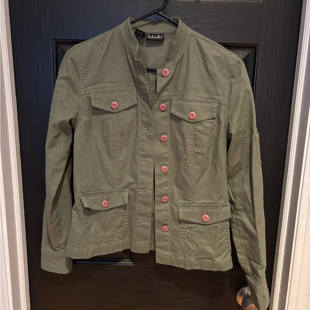 Rafaella Olive Green Blazer with Pink Buttons